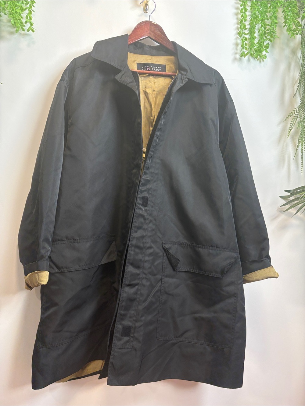 Ellen Tracy Black Trench Coat with gold Lining